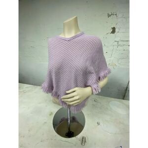 Periscope Y2K Purple Knitted Kerchief Poncho with Fringe Size L 14-16